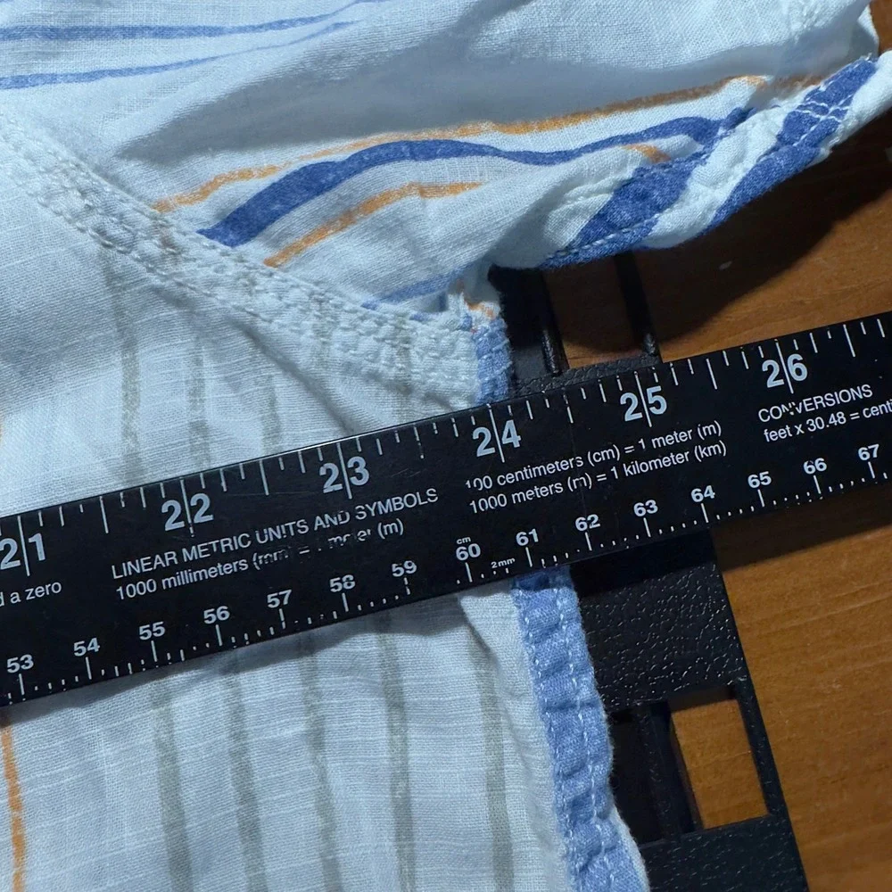 Vintage American Canvas Button Down Shirt Men Large White Blue Striped 90s Retro